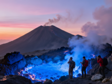 Indahnya Pemandangan Gunung Ijen Blue Fire Disaat Matahari Terbit